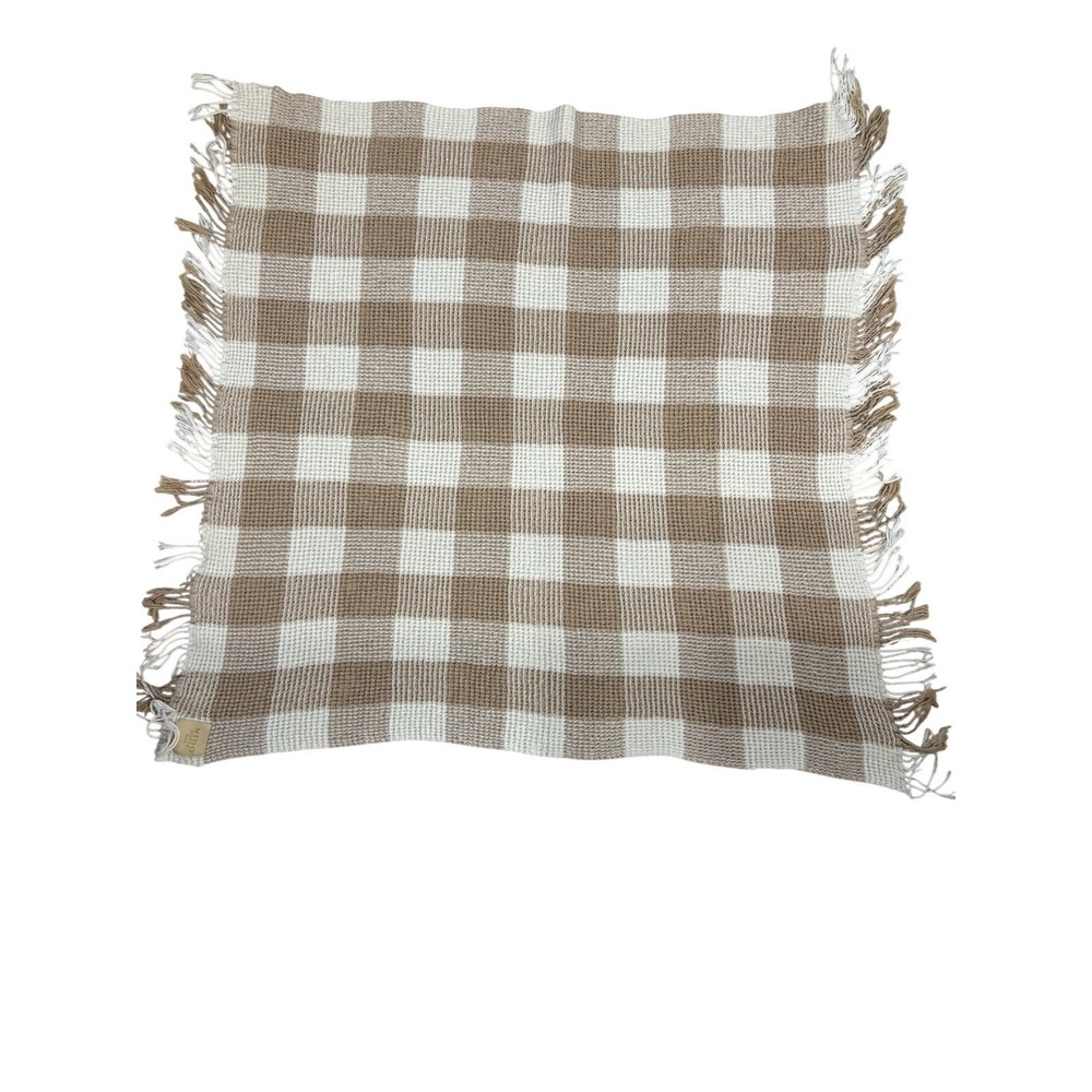 Nido Notte Italia Beige Cream Buffalo Check Waffle Weave Fringe Throw  36x40